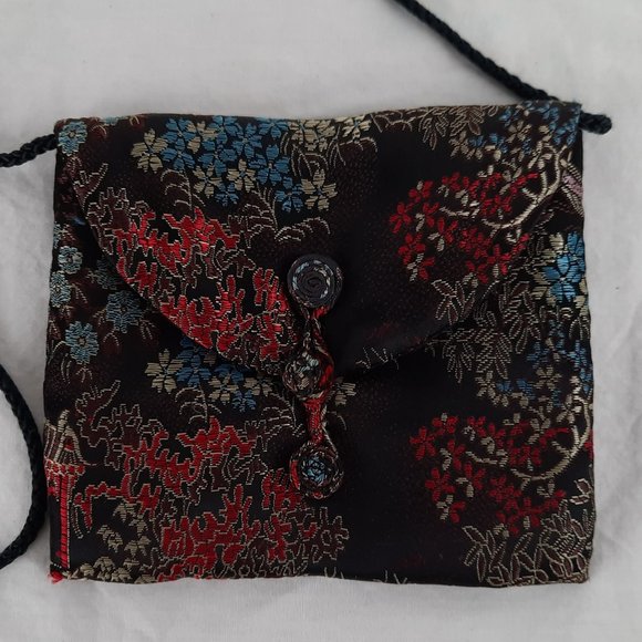 Small Black/Floral Evening Bag/Crossbody Strap - Picture 2 of 6